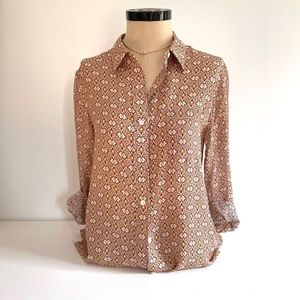 Theory ”Simara” Silk Button-Down Shirt Retro Print Motif Sz M